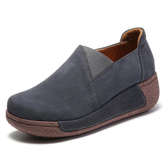 Mocasín de mujer de piel de ante con suela gruesa, Gris oscuro