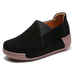 Mocasín de mujer de piel de ante con suela gruesa, Negro