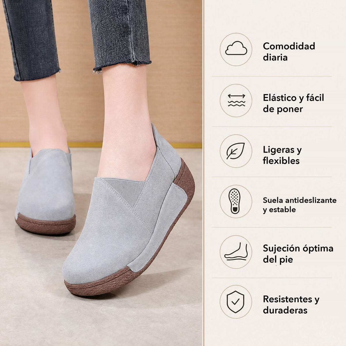Mocasín de mujer de ante gris claro