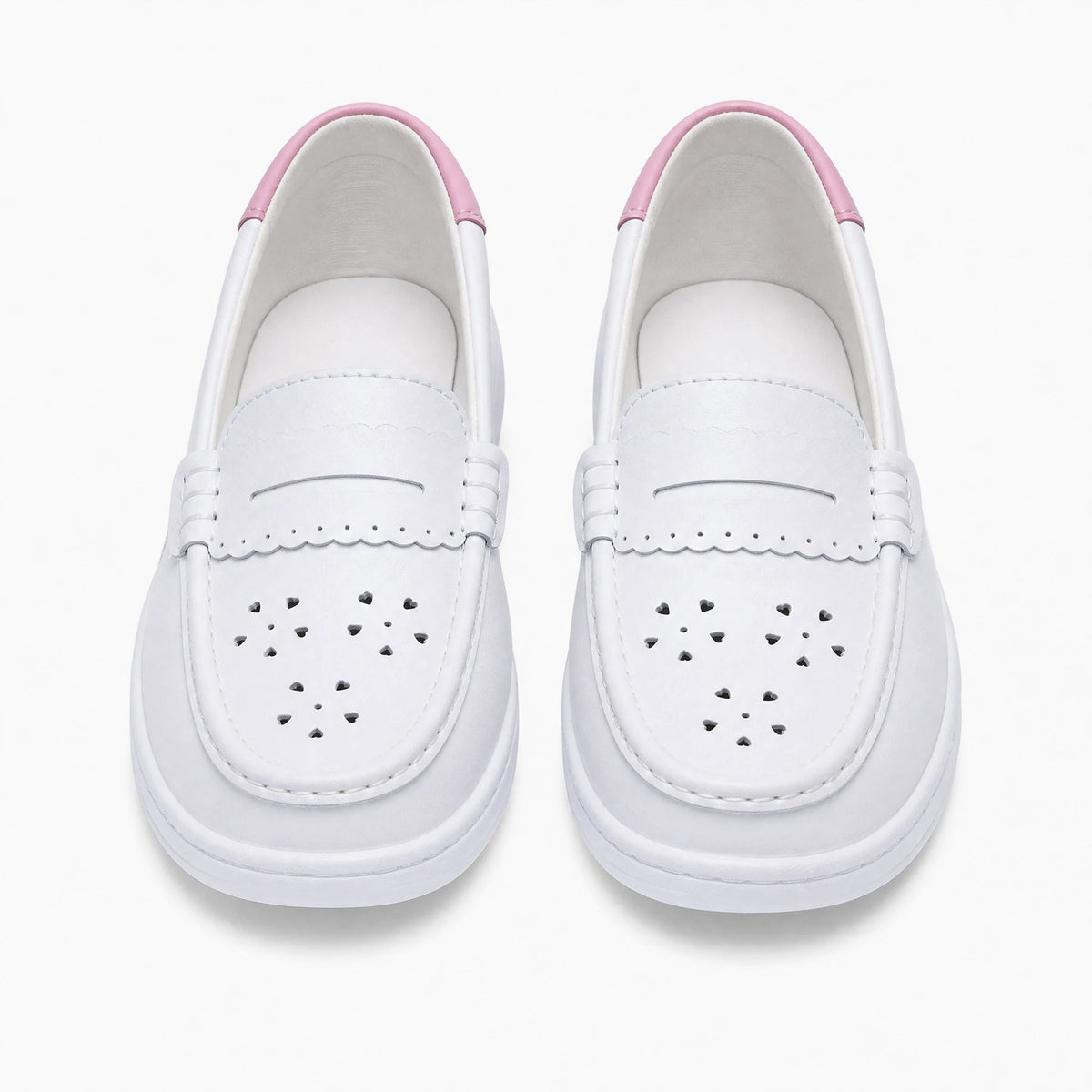Mocasín de mujer con plataforma blanco calado en piel, color blanco, vista lateral Imagen
