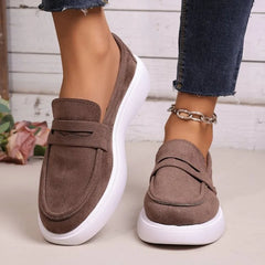 Mocasín mujer de suela gruesa blanca con banda, Topo