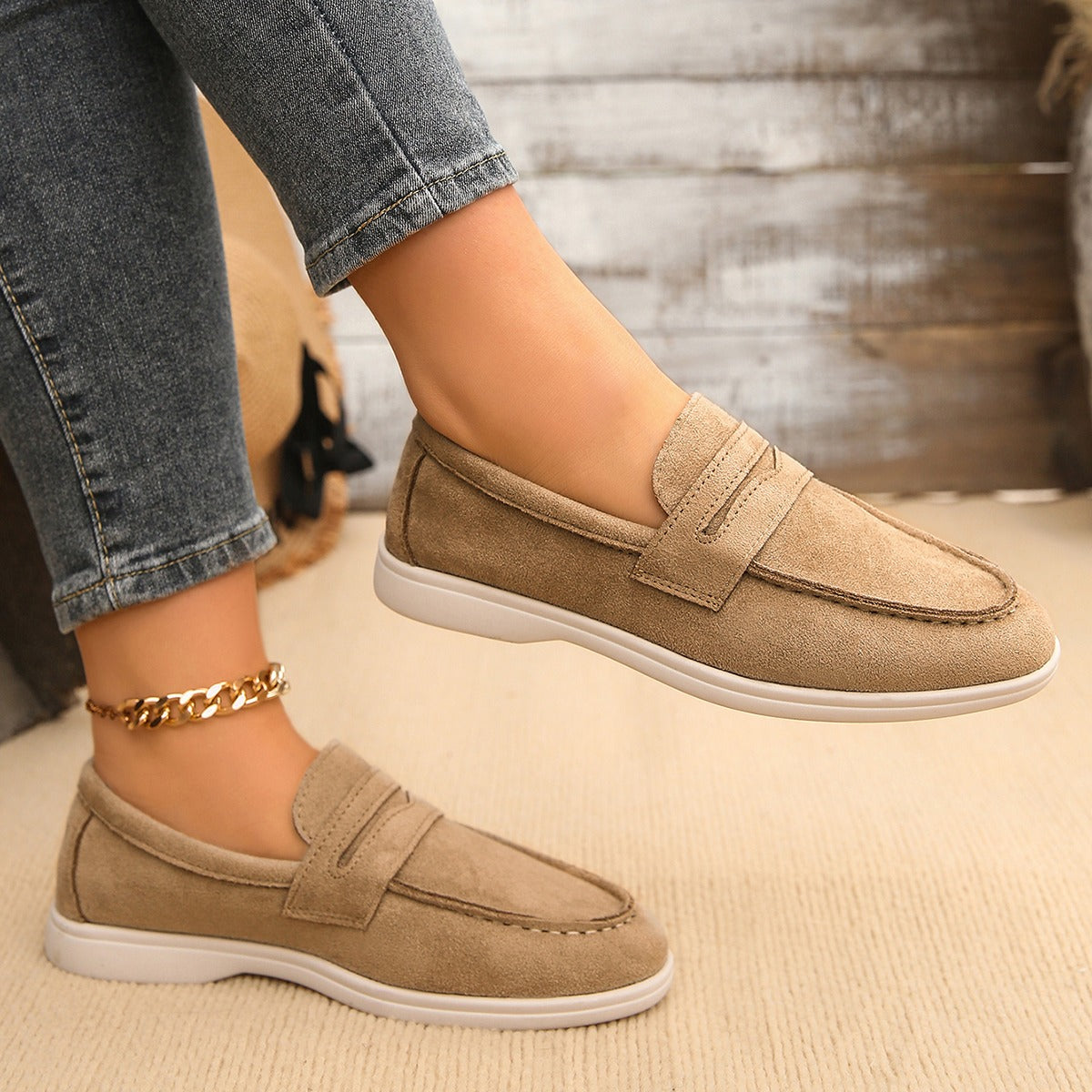 Mocasín de mujer con tira y suela blanca, color azul marino, foto 11