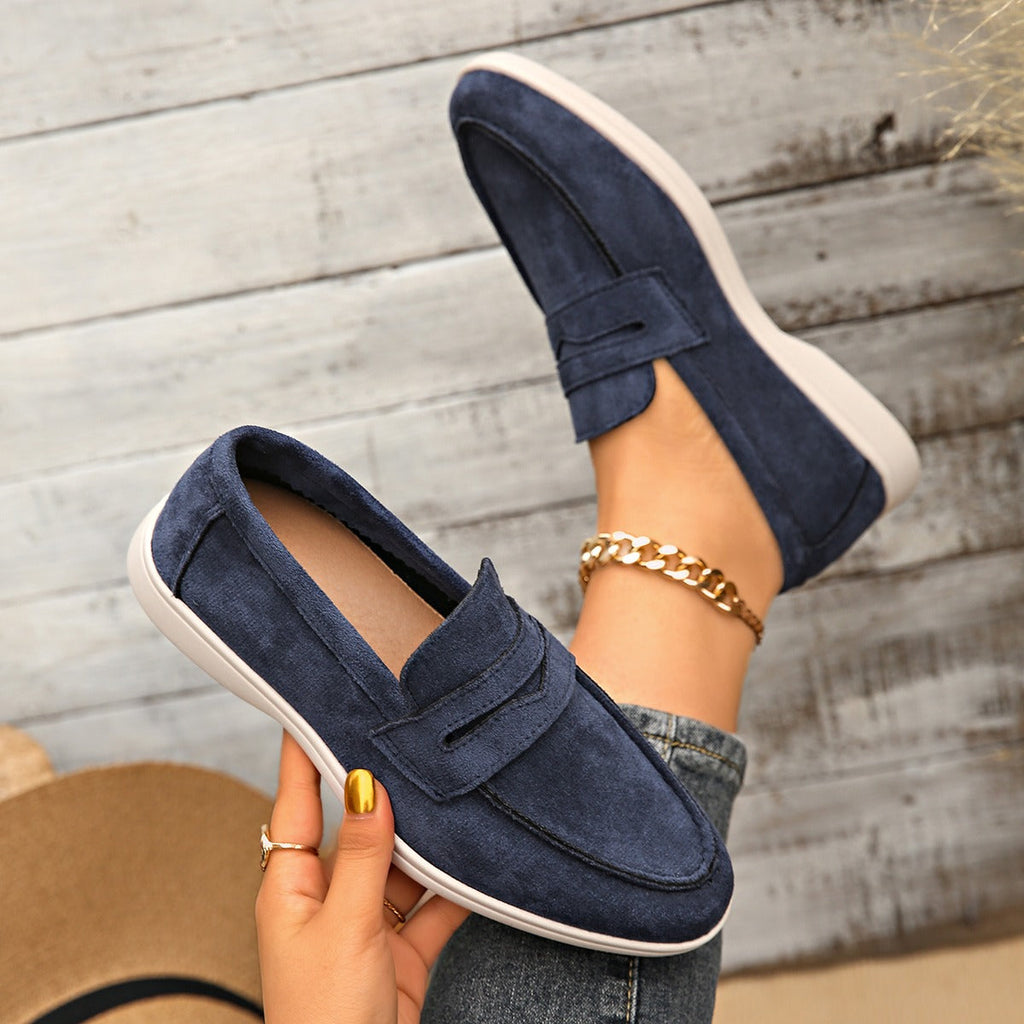 Mocasín de mujer con tira y suela blanca, color beige, foto 13
