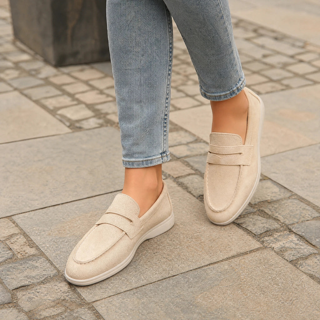 Mocasín de mujer con tira y suela blanca, color azul marino, foto 3