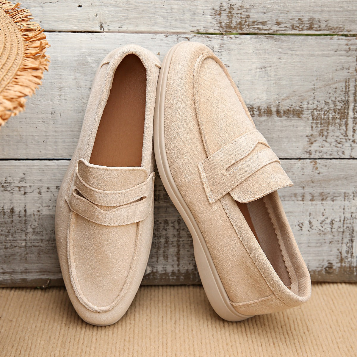 Mocasín de mujer con tira y suela blanca, color beige, foto 5