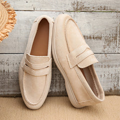 Mocasín de mujer con tira y suela blanca contrastada, Beige