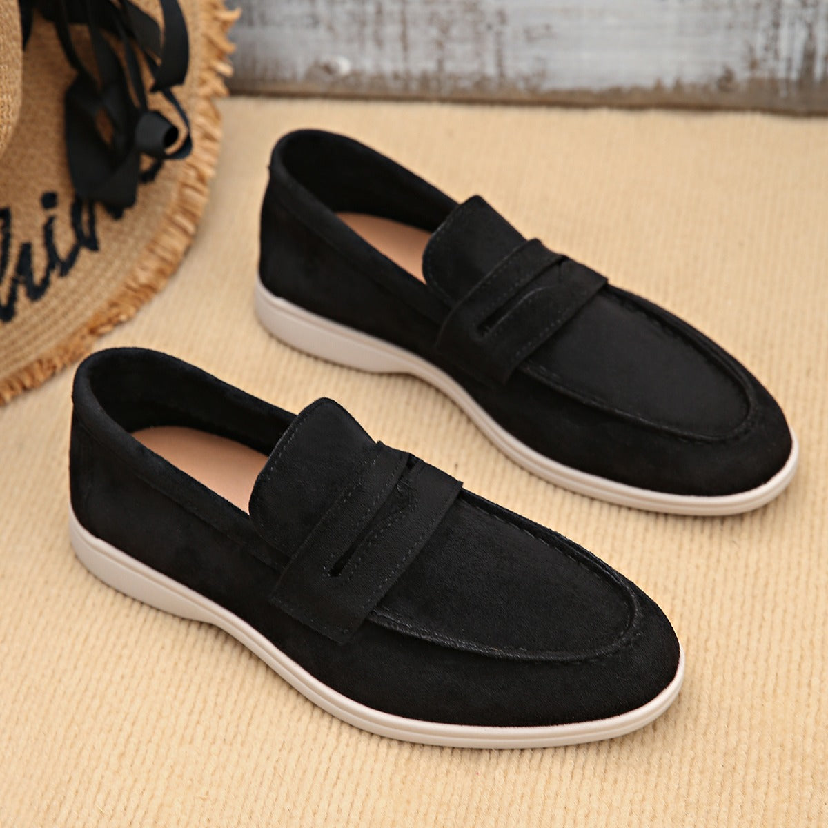 Mocasín de mujer con tira y suela blanca, color negro, foto 8