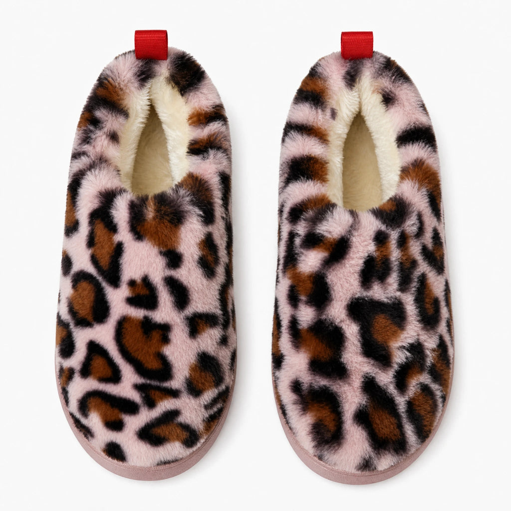 Mocasín mule forrada leopardo rosa con plataforma, vista lateral