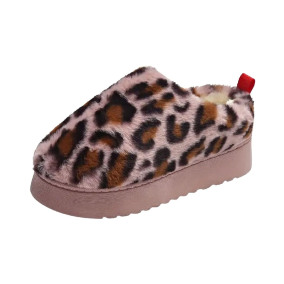 Mocasín mule forrada leopardo rosa con plataforma, vista superior
