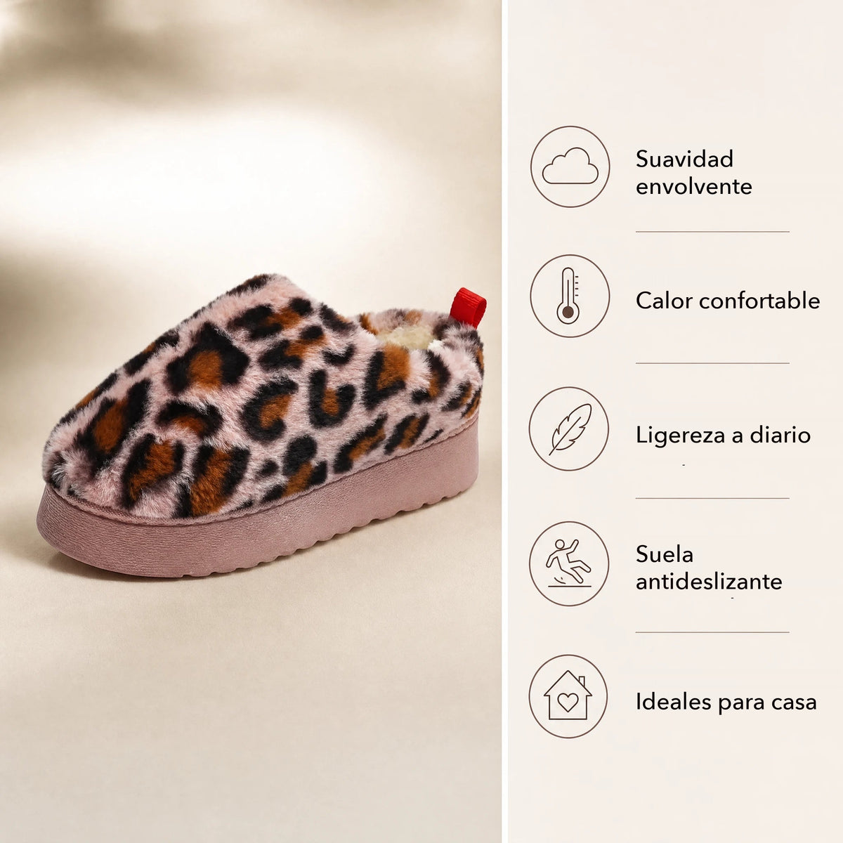 Mocasín mule forrada leopardo rosa con plataforma, detalle de la suela Imagen