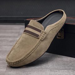 Mocasín mule de hombre con banda rayada, fácil de calzar, Beige