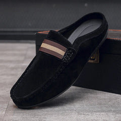 Mocasín mule de hombre con banda rayada, fácil de calzar, Negro