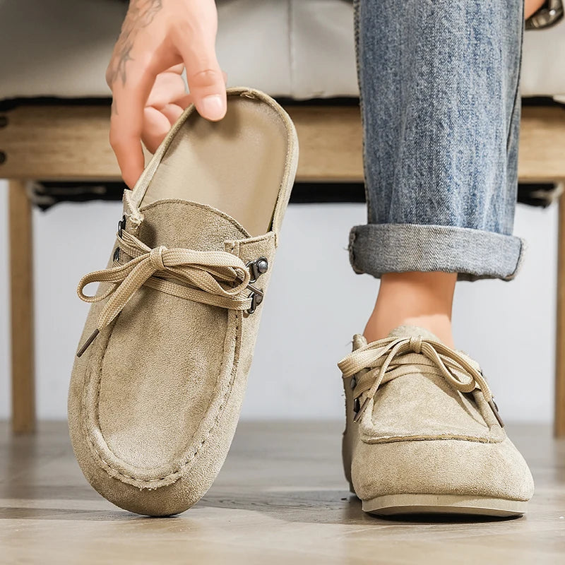 Mule de hombre camel con cordones planos