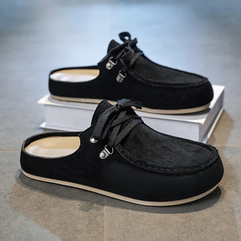 Mule de hombre beige de aspecto ante