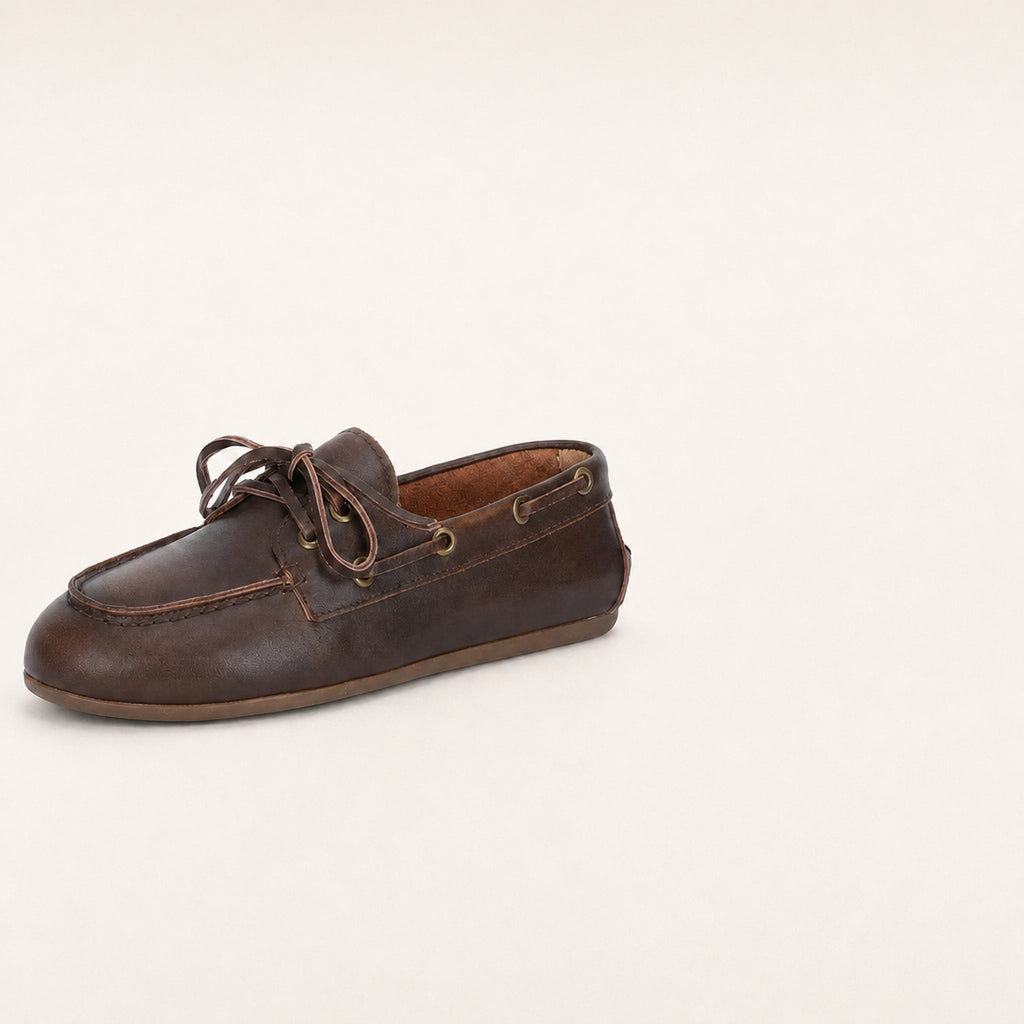 Mocasín náutico de mujer con cordones Marrón, par completo