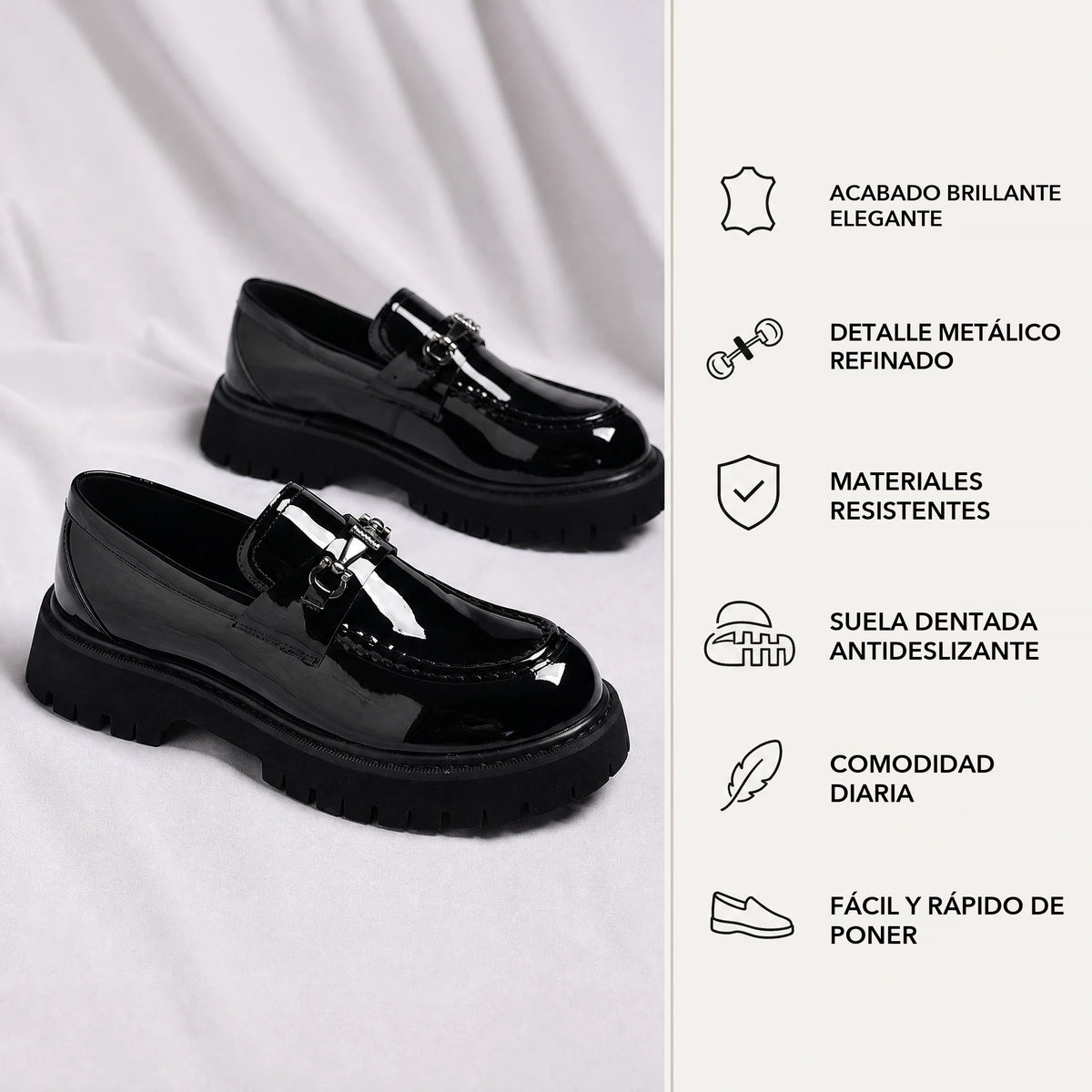 Mocasín negro hombre de charol con suela gruesa dentada negro, vista superior