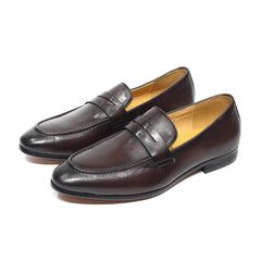 Mocasín penny de hombre en piel patinada, Marrón oscuro