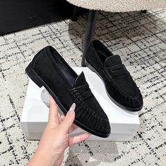Mocasín penny mujer efecto ante, colores de tendencia, Negro