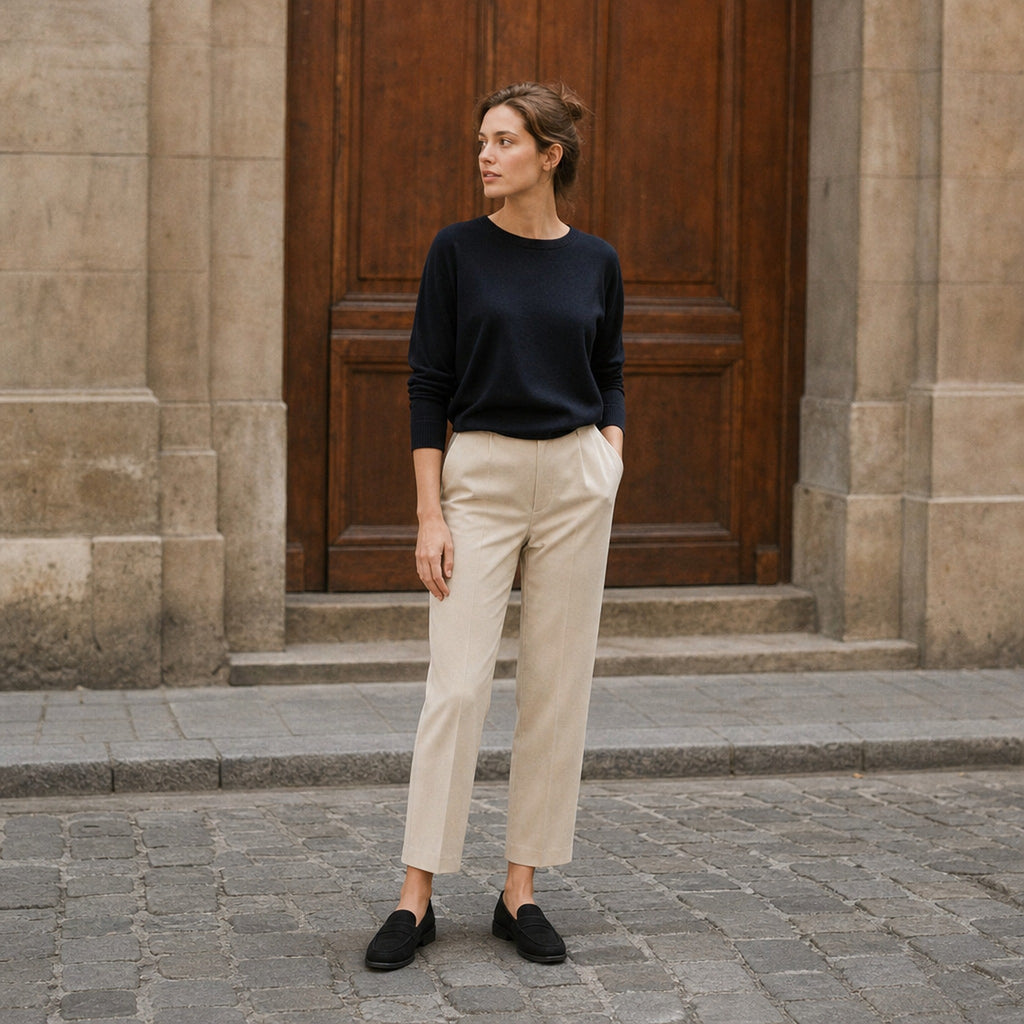 Mocasín mule mujer efecto ante camel, detalle de la costura