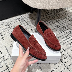 Mocasín penny mujer efecto ante, colores de tendencia, Rojo ladrillo