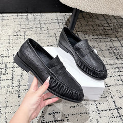 Mocasín penny mujer efecto croco, aire refinado, Negro avestruz