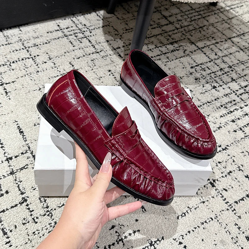 Mocasín penny mujer efecto croco marrón avestruz, vista superior