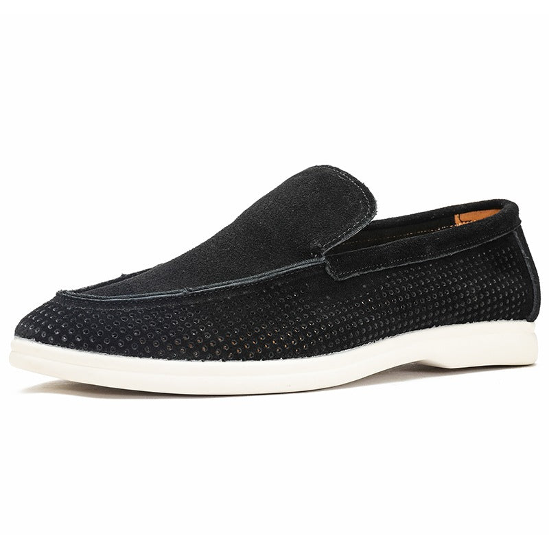 Mocasín perforado de ante para hombre verde oscuro, vista trasera