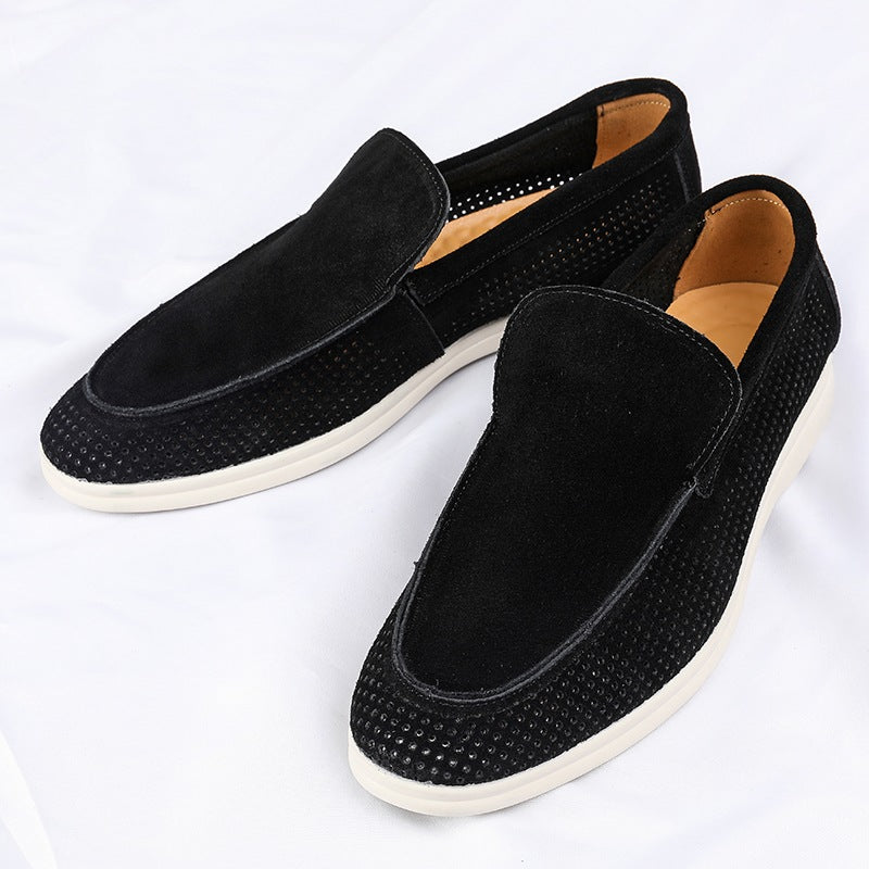 Mocasín perforado de ante para hombre verde oscuro, par completo