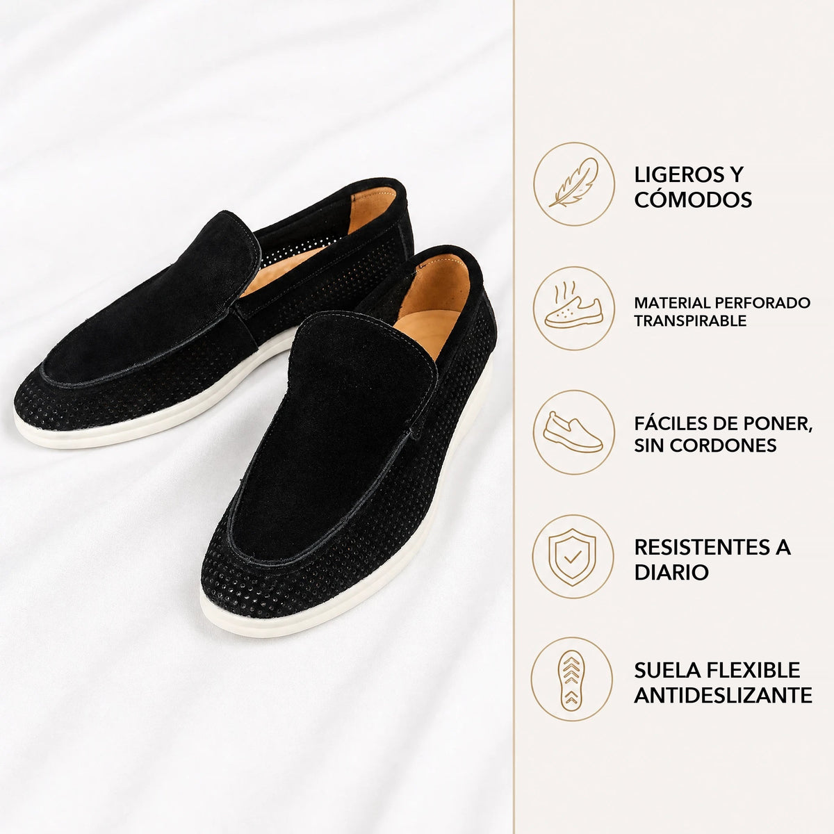 Mocasín perforado de ante para hombre negro, vista frontal