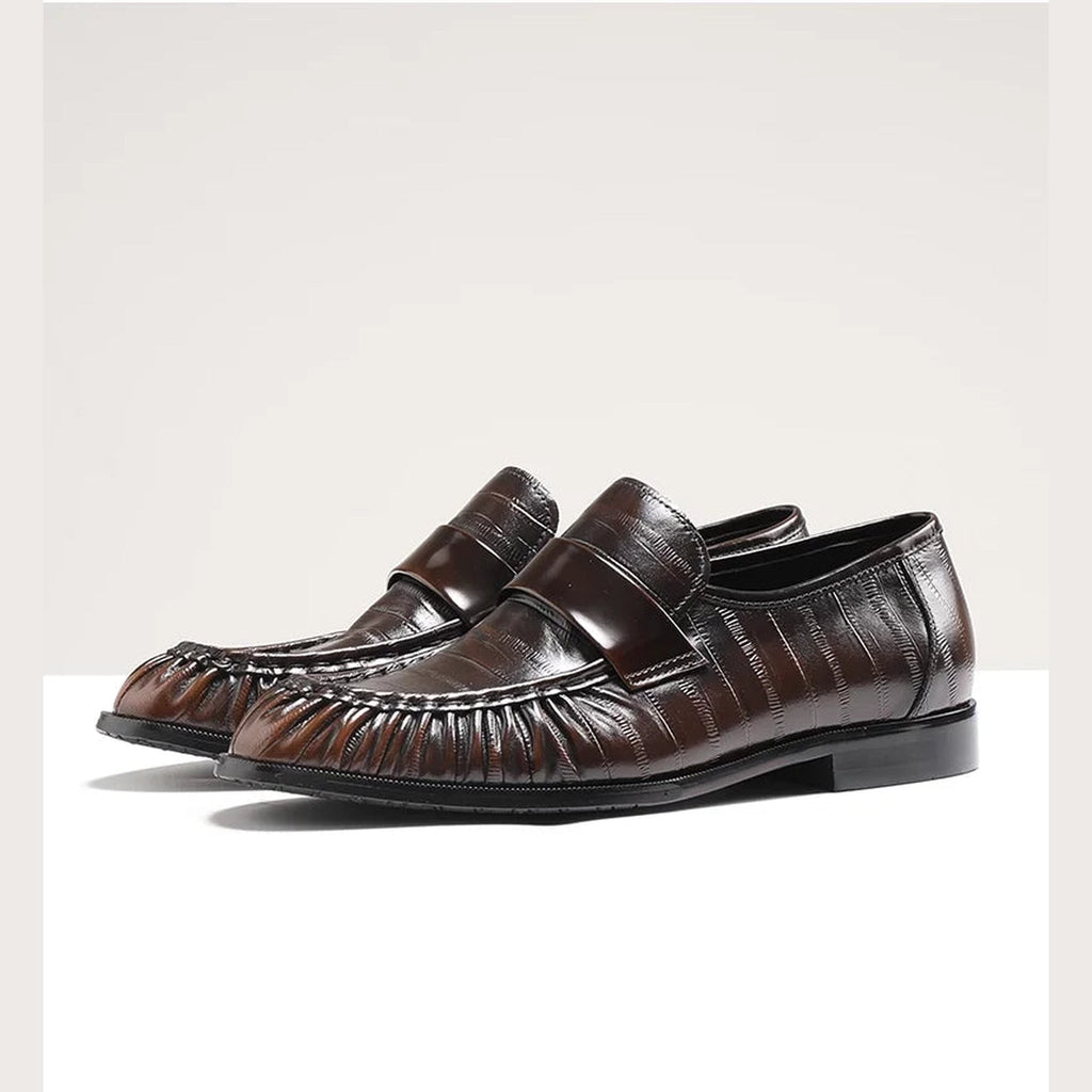Mocasín de piel para hombre efecto piel de anguila, negro y marrón, color negro, vista trasera