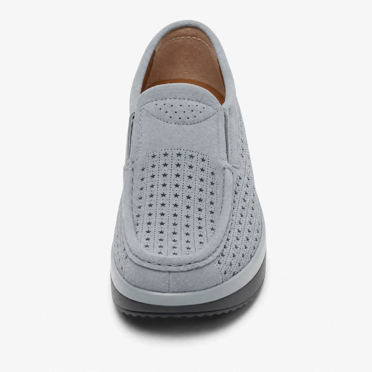 Mocasín de plataforma calado gris de ante