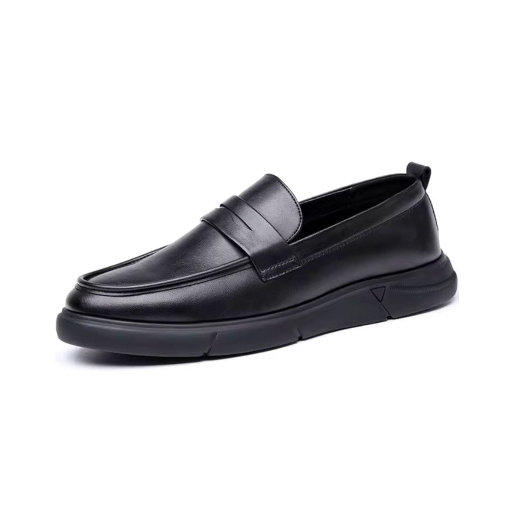 Mocasín plataforma de hombre negro con lengüeta, vista superior