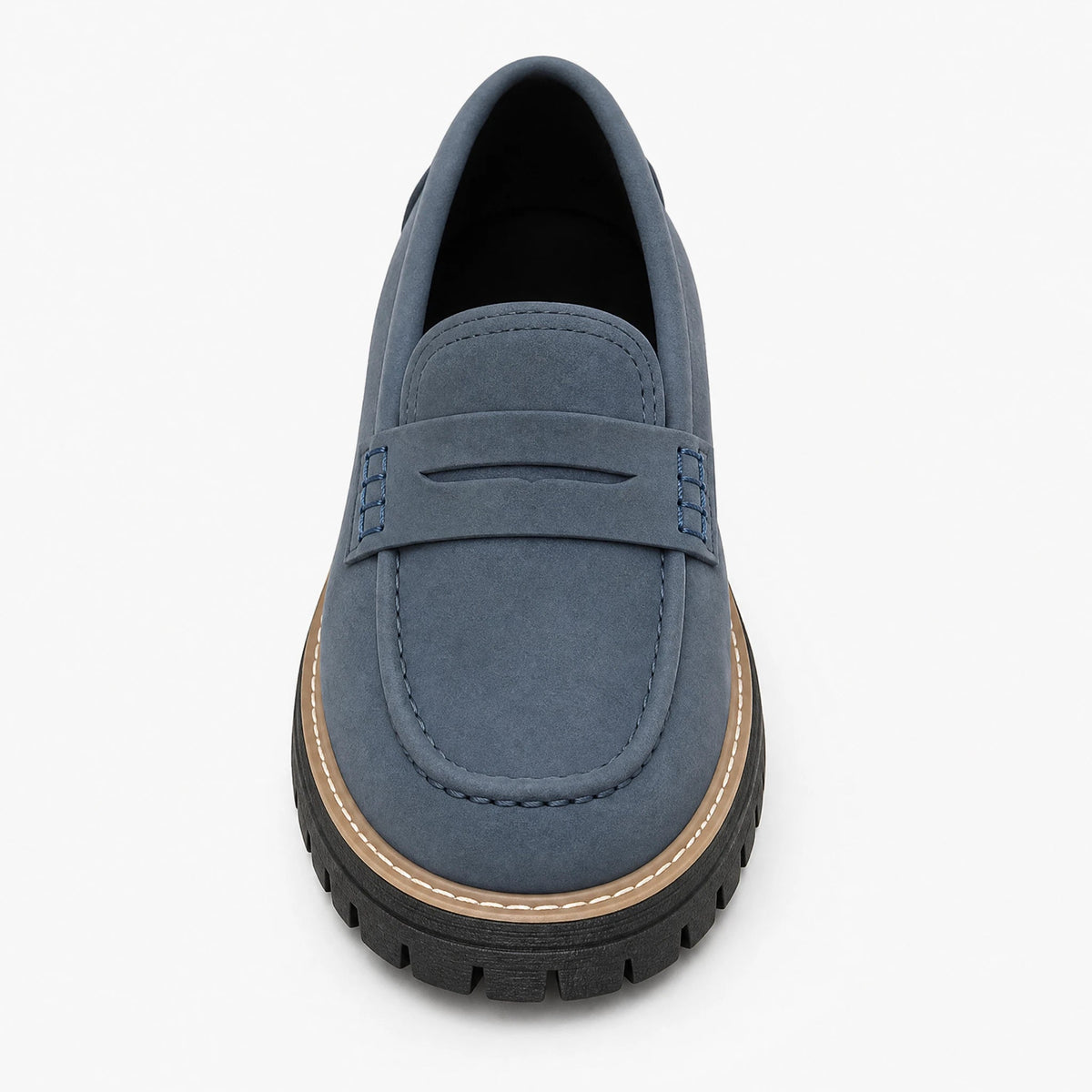 Mocasín de mujer con plataforma y suela dentada Negro, vista lateral Imagen