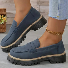 Mocasín de mujer con plataforma y suela dentada, Azul