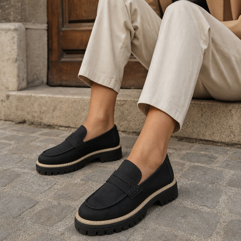 Mocasín de mujer con plataforma y suela dentada Camel, par completo