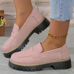 Mocasín de mujer con plataforma y suela dentada, colores pastel, Rosa