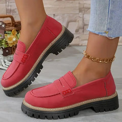 Mocasín de mujer con plataforma y suela dentada, colores pastel, Rojo