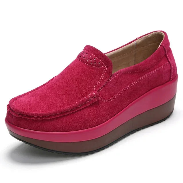 Mocasín de plataforma fucsia de ante