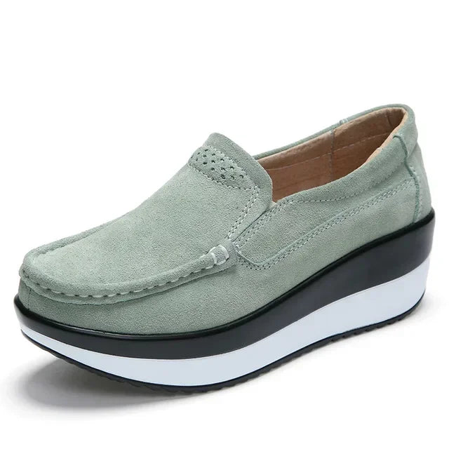 Mocasín de plataforma verde de ante