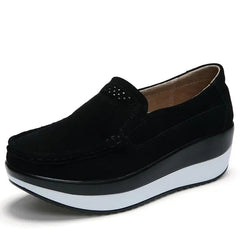 Mocasín de plataforma para mujer con suela gruesa bicolor, Negro