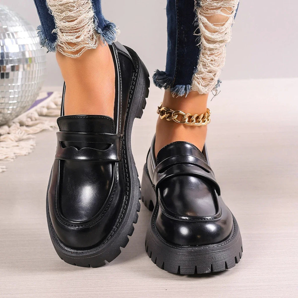 Mocasín de mujer con suela dentada y plataforma Marrón, vista superior