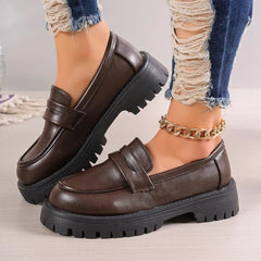 Mocasín de mujer con suela dentada y plataforma, marrón o negro, Marrón