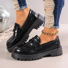 Mocasín de mujer con suela dentada y plataforma, marrón o negro, Negro