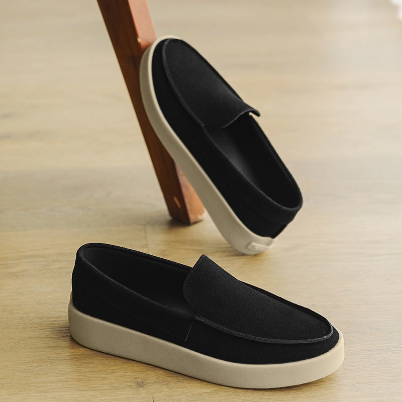 Mocasín de suela gruesa negro de ante, color taupe, foto 8