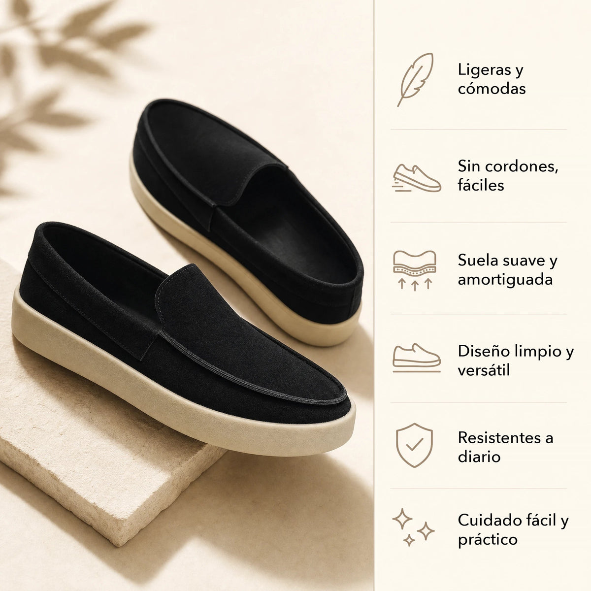 Mocasín de suela gruesa negro de ante, color taupe, foto 4