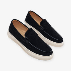 Mocasín de ante para hombre con pasador y suela blanca, Negro