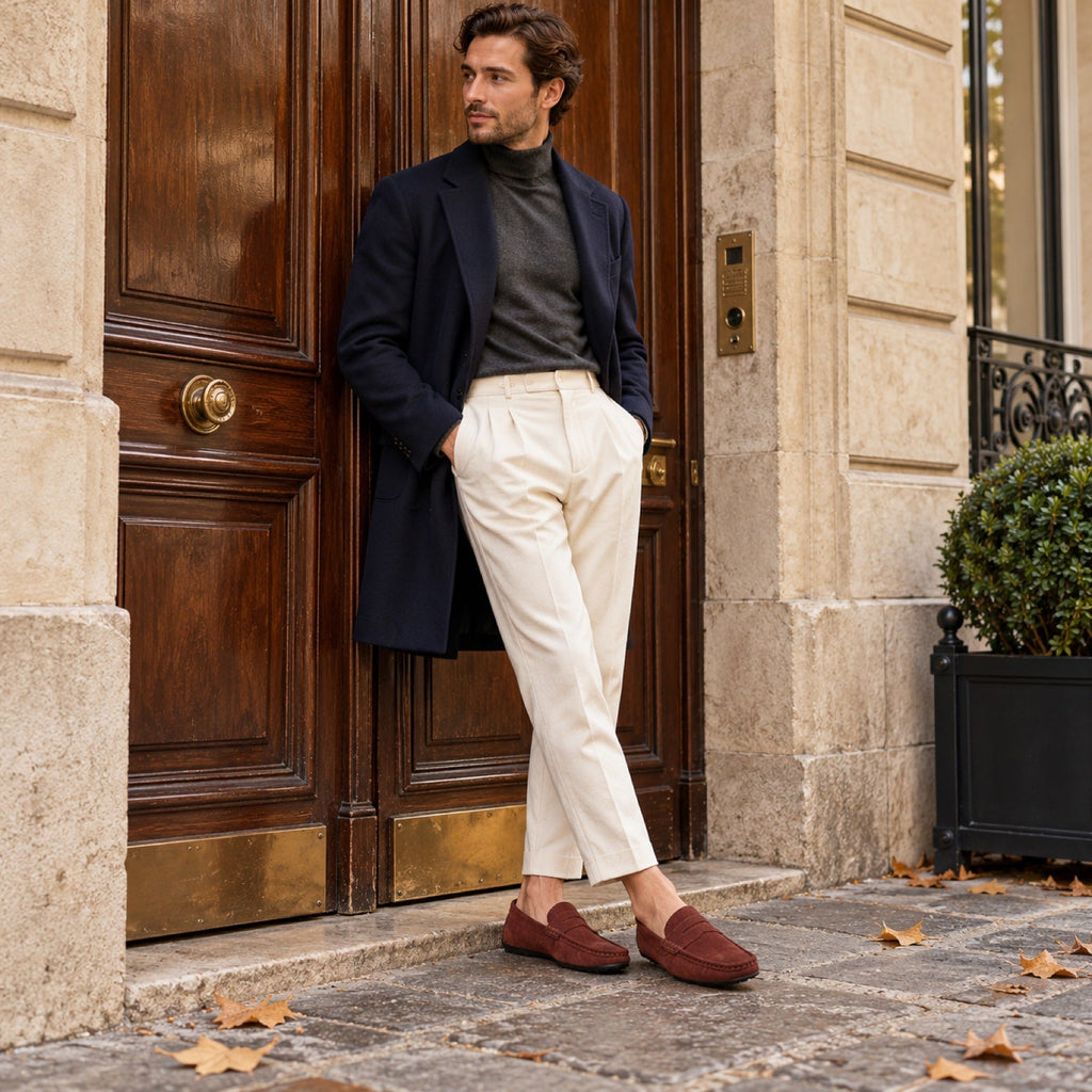 Mocasines de ante para hombre slip-on en blanco
