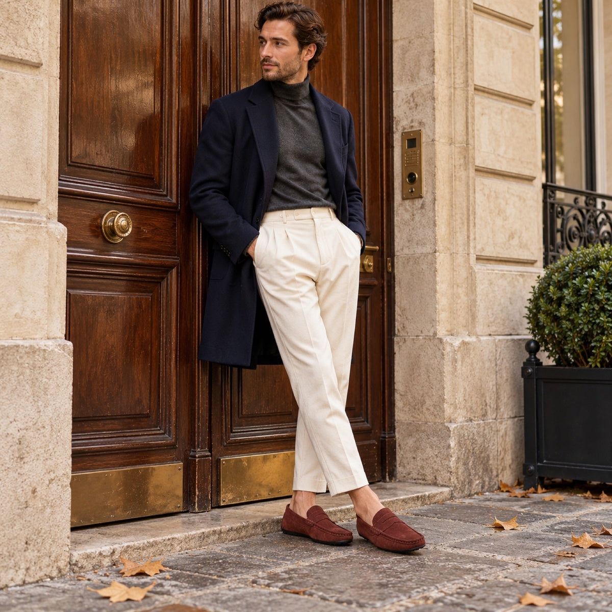 Mocasines de ante para hombre slip-on en blanco