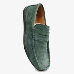 Mocasines azules de hombre en ante con antifaz penny, Verde