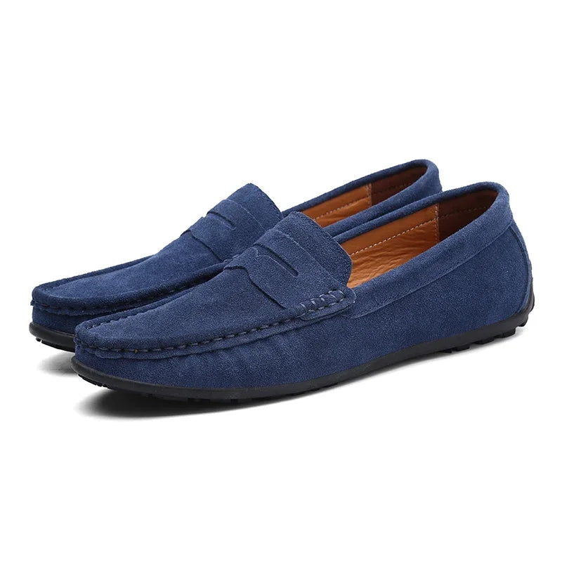 Mocasines de hombre en ante con antifaz penny en verde oscuro